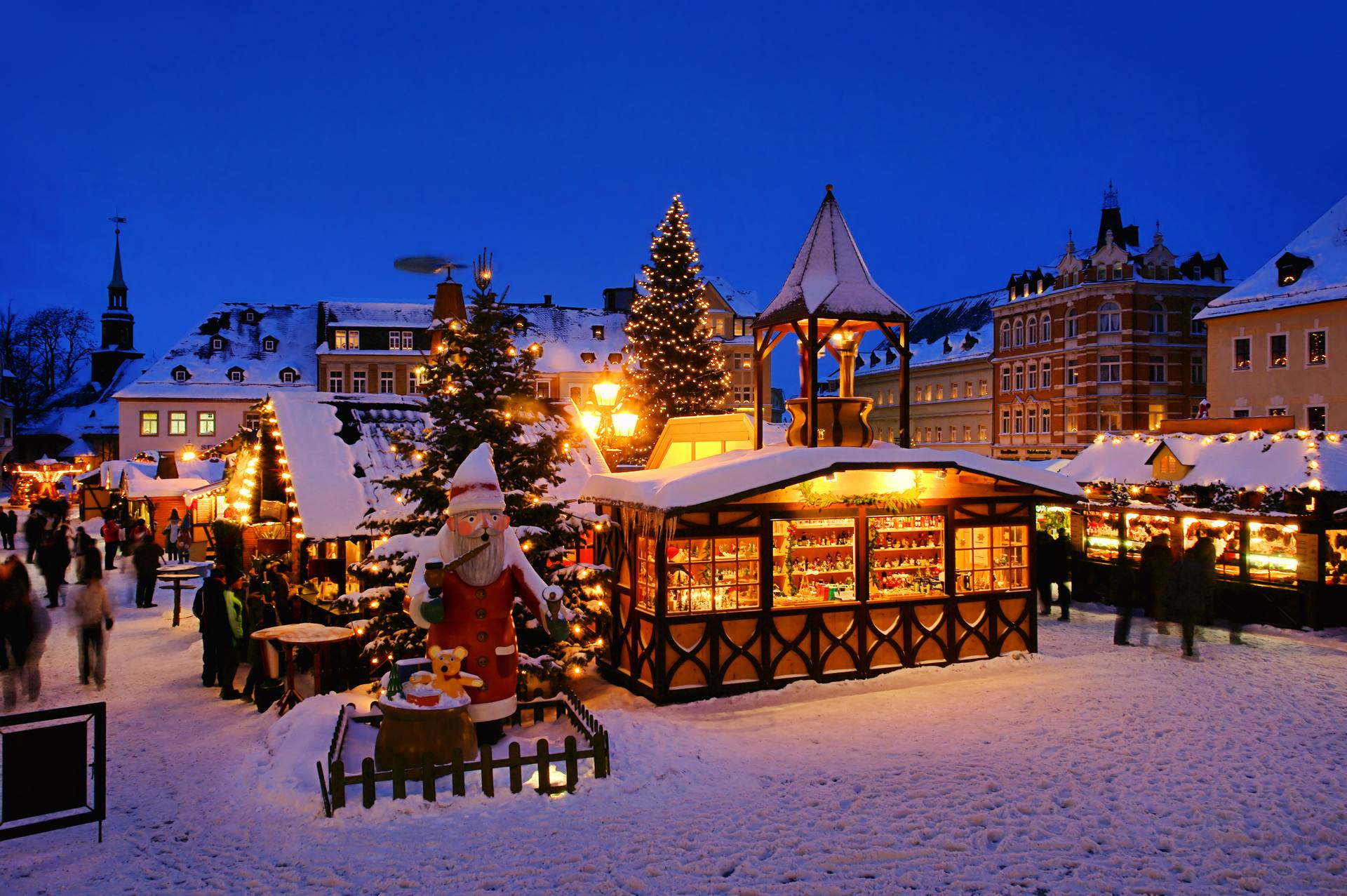 Snowy Christmas market panorama